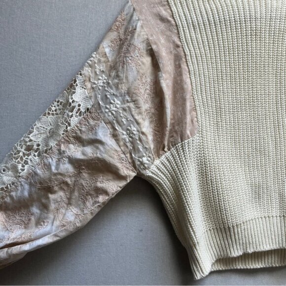 Pilcro Cream and Pink Lace Women's Sweater - Picture 5 of 9
